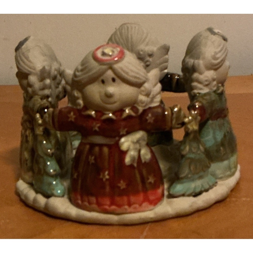Heaven Sent Angel Pillar Candle Ring Ceramic‎ Christmas Winter 4" tall Christmas